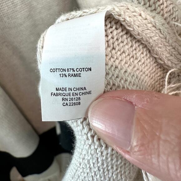 TOMMY BAHAMA | Stripe Fringed Wrap Shawl Tan Black Boho Cotton Cape | One Size - Picture 6 of 8